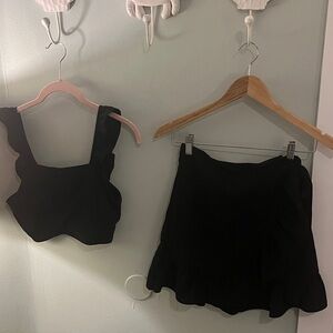 Pink Lily Black Crop Top and Skirt Set